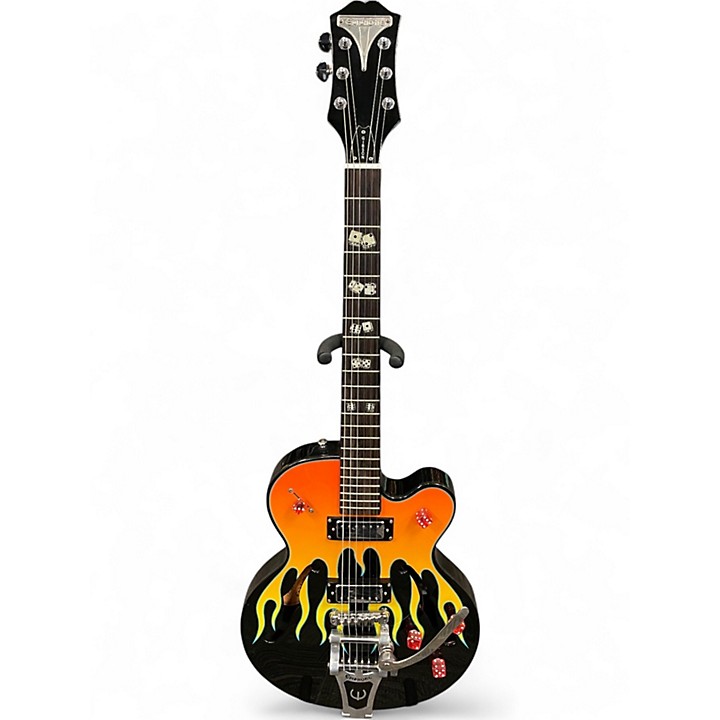 Used Epiphone flamekat Black Hollow Body Electric Guitar Black