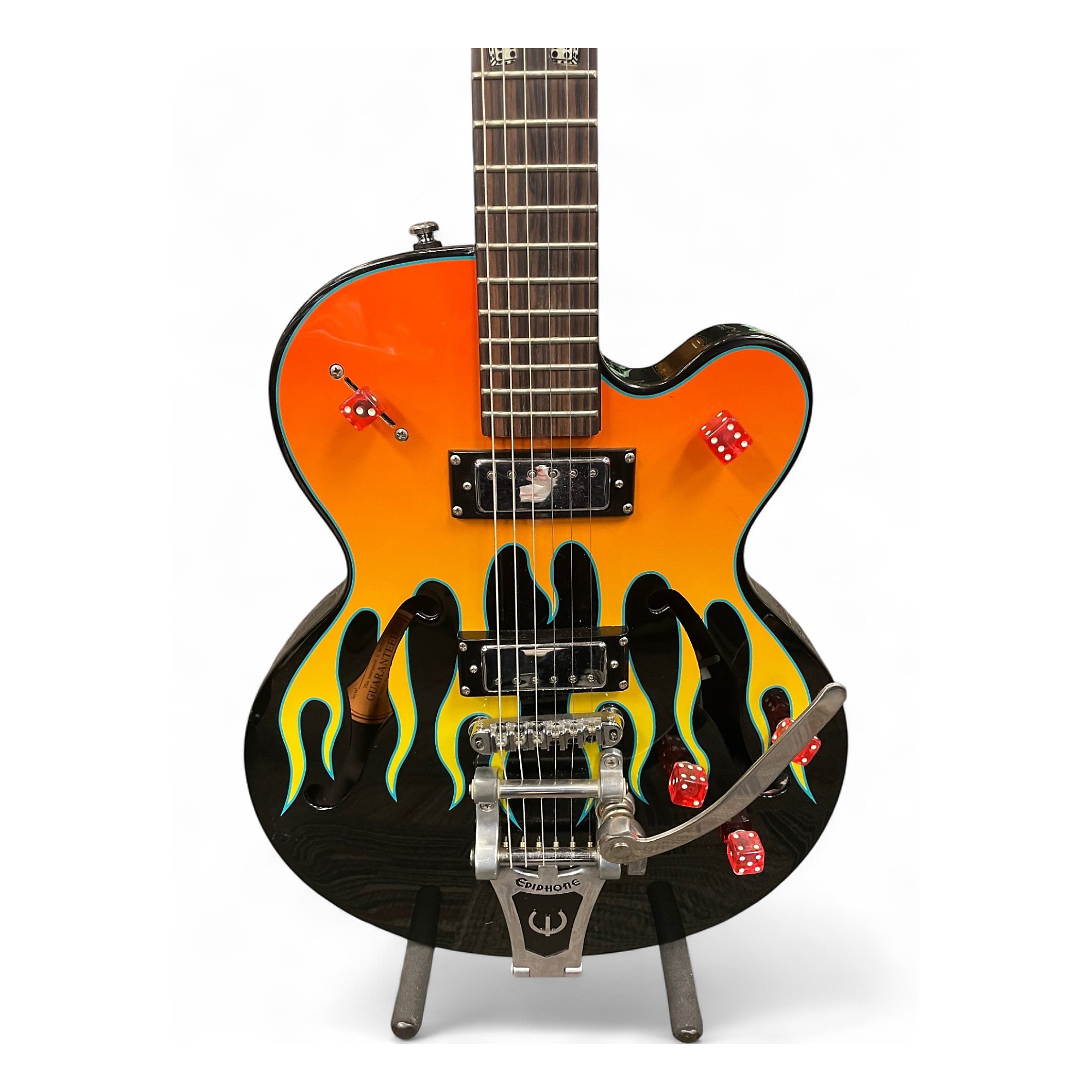 Used Epiphone flamekat Black Hollow Body Electric Guitar Black