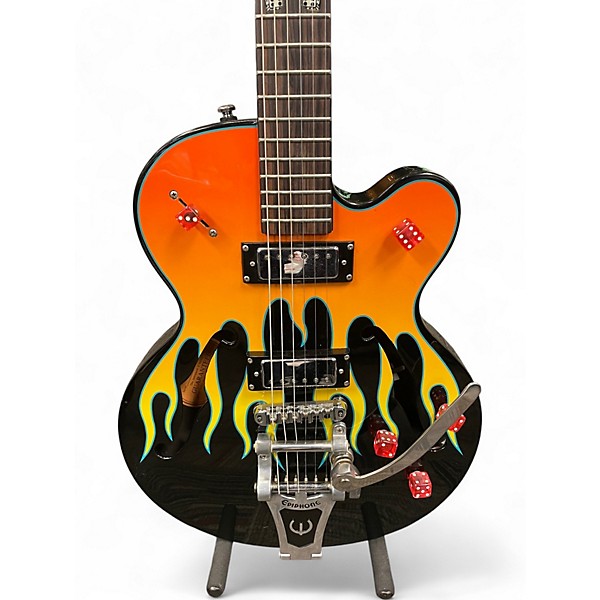 Used Epiphone flamekat Black Hollow Body Electric Guitar