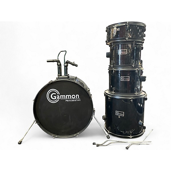 Used Gammon Percussion 5 Piece Full Set Black Drum Kit