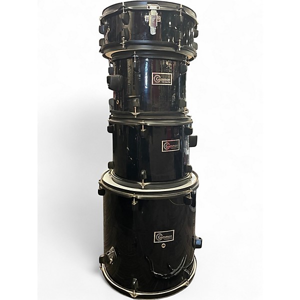 Used Gammon Percussion 5 Piece Full Set Black Drum Kit