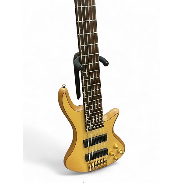 Used Schecter custom 6 diamond series Natural Electric Bass Guitar