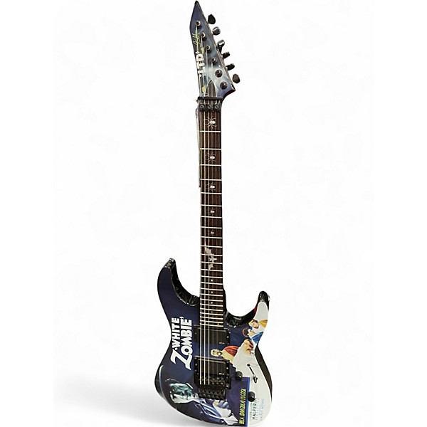 Used ESP LTD Kirk Hammett Signature White Zombie Metallic Black Solid Body Electric Guitar