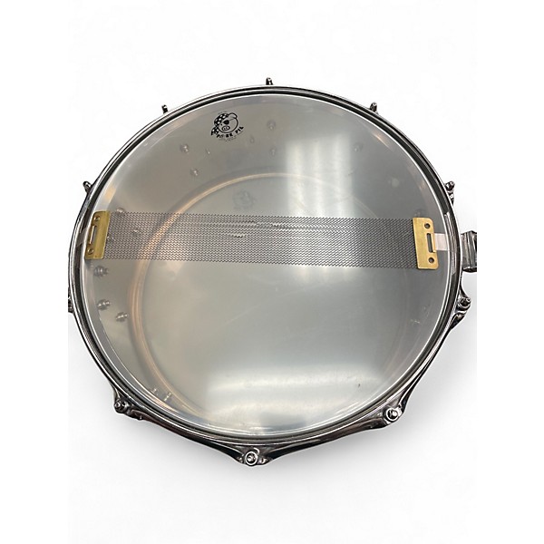 Used Pork Pie 14X6.5 Little Squealer Snare Chrome over Brass Drum