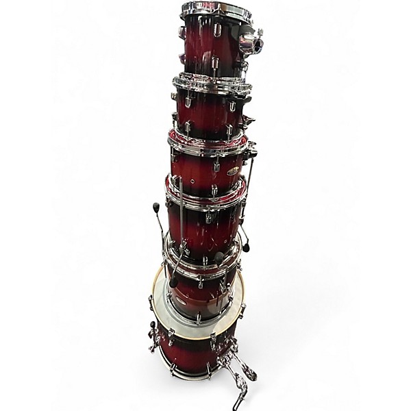 Used Pearl 6 Piece Decade Maple Black and red Drum Kit