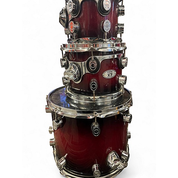 Used Pdp 7 Piece ALL-MAPLE X7 SERIES RUBY RED SPARKLE Drum Kit