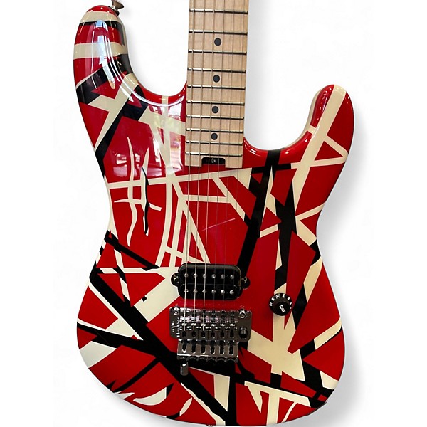 Used EVH Striped Series Frankie Red with Black and White Stripes Solid Body Electric Guitar