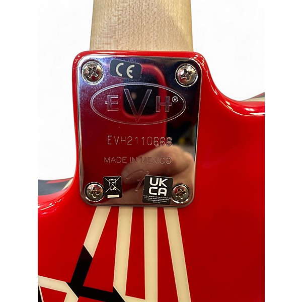 Used EVH Striped Series Frankie Red with Black and White Stripes Solid Body Electric Guitar