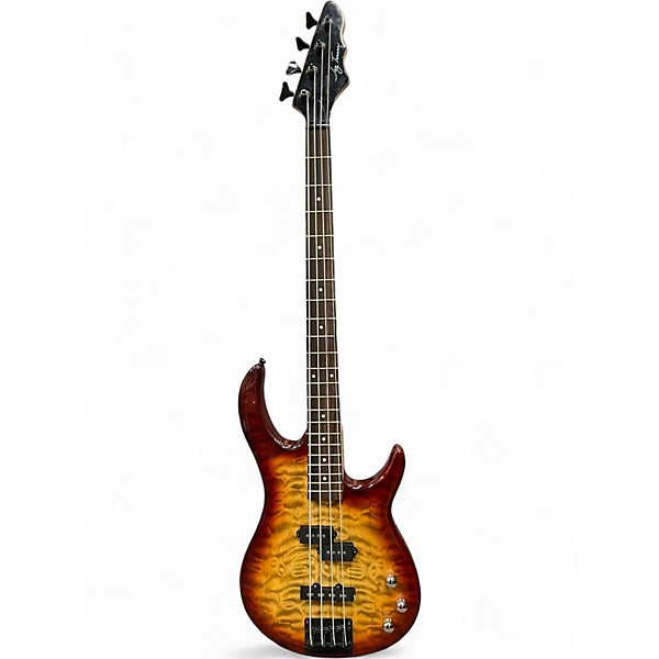 Used Jay Turser Quilted Maple Double Cut 3 Color Sunburst Electric Bass Guitar