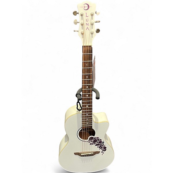 Used Luna FLORA ORCHID Antique White Acoustic Guitar