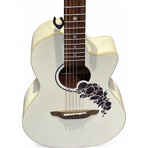 Used Luna FLORA ORCHID Antique White Acoustic Guitar