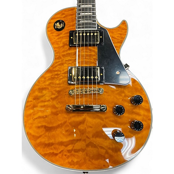 Used Epiphone LES PAUL CUSTOM QUILT TOP Trans Amber Solid Body Electric Guitar