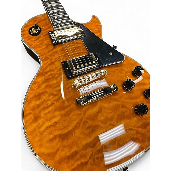 Used Epiphone LES PAUL CUSTOM QUILT TOP Trans Amber Solid Body Electric Guitar