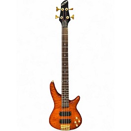 Used Carlo Robelli Bass 4 String 24 Fret Quilted Amber Electric Bass Guitar