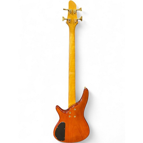Used Carlo Robelli Bass 4 String 24 Fret Quilted Amber Electric Bass Guitar