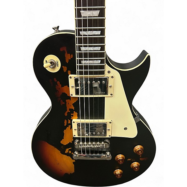 Used Vintage V100MRBK Black Over Sunburst Solid Body Electric Guitar