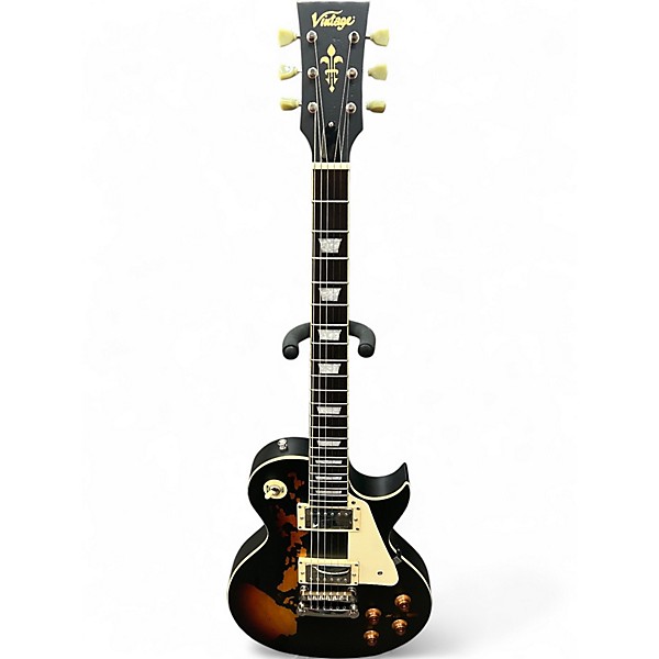 Used Vintage V100MRBK Black Over Sunburst Solid Body Electric Guitar
