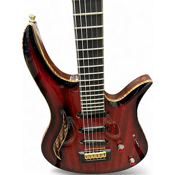 Used Wreck BLUE MORPHO Crimson Red Burst Hollow Body Electric Guitar