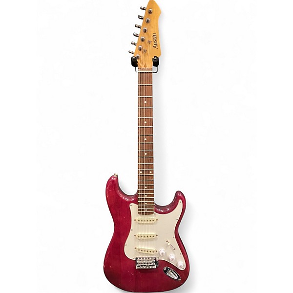 Used Austin S STYLE Crimson Red Trans Solid Body Electric Guitar