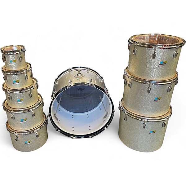 Vintage 1970s Ludwig 9 Piece Octoplus Gray Sparkle Drum Kit