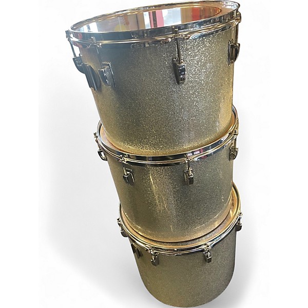 Vintage 1970s Ludwig 9 Piece Octoplus Gray Sparkle Drum Kit