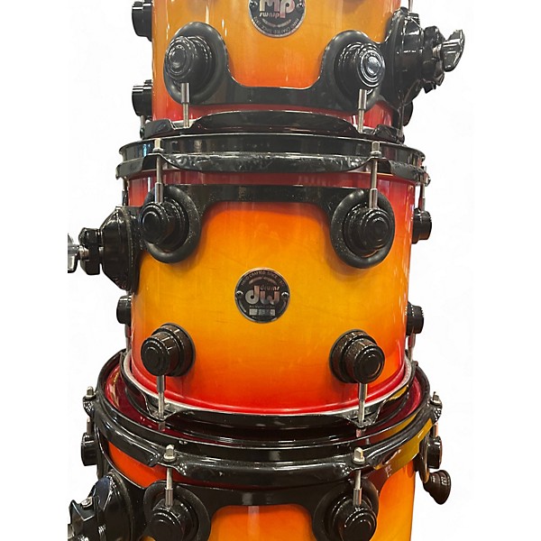 Used DW 5 Piece Collector's All Maple Cherry Yellow Burst Drum Kit
