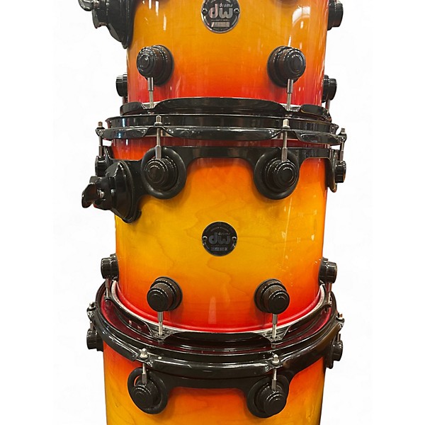 Used DW 5 Piece Collector's All Maple Cherry Yellow Burst Drum Kit