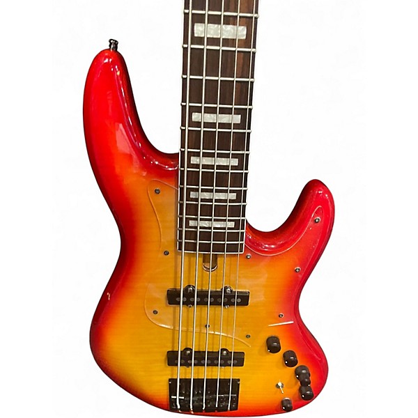 Used Fad J5 DELUXE FIRE BURST Electric Bass Guitar FIRE