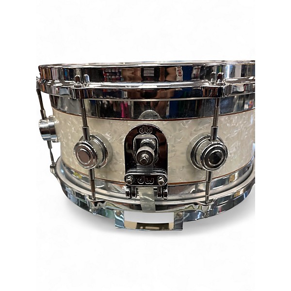 Used DW 13X7 Collector's Series Exotic Edge Snare Pearl White Drum