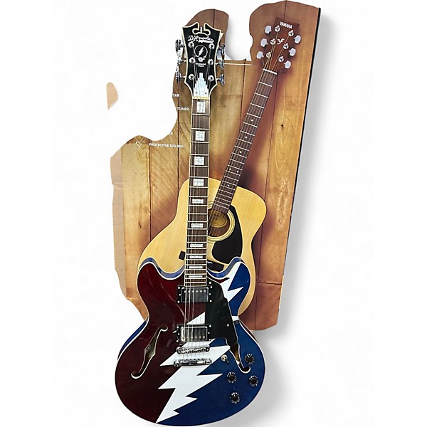 Used 2010s D'Angelico Premier Grateful Dead DC Red White and Blue Hollow Body Electric Guitar