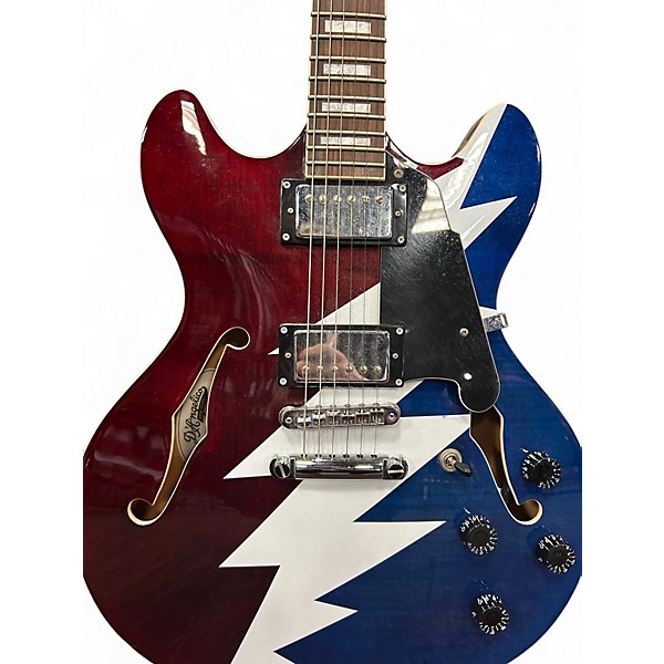 Used 2010s D'Angelico Premier Grateful Dead DC Red White and Blue Hollow Body Electric Guitar