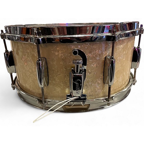 Vintage 1980s Gretsch Drums 6.5X14 Snare White Marine Pearl Drum