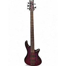 Used Schecter Guitar Research Diamond Custom Active 5 String Trans Purple Electric Bass Guitar