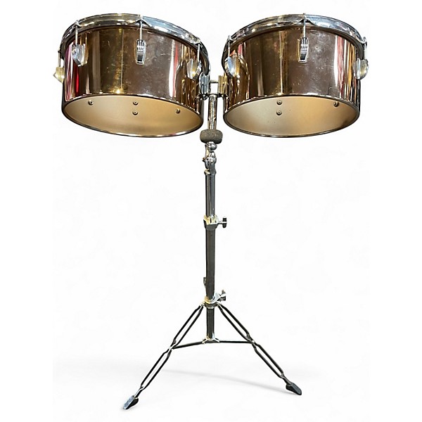 Used Ludwig copper timbale set with stand 13in and 14in Timbales