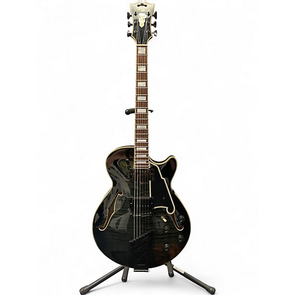 Used D'Angelico EX-SS Figured Trans Black Hollow Body Electric Guitar