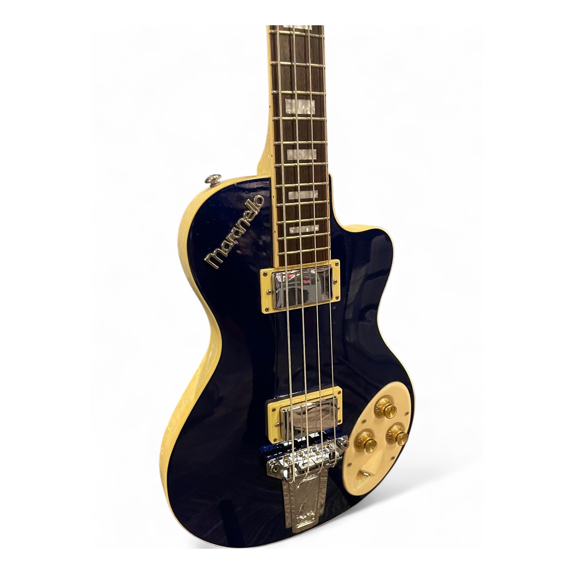 Used Italia maranello blue sparkle Electric Bass Guitar blue