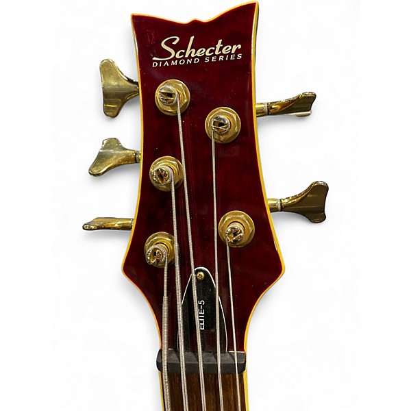 Used Schecter Guitar Research diamond series elite-5 Crimson Red Trans Electric Bass Guitar