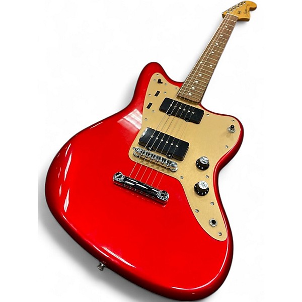 Used Squier DELUXE ST JAZZMASTER Candy Apple Red Metallic Solid Body Electric Guitar