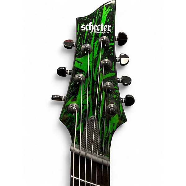 Used Schecter Guitar Research silver mountain c7 ms Black and Green Solid Body Electric Guitar