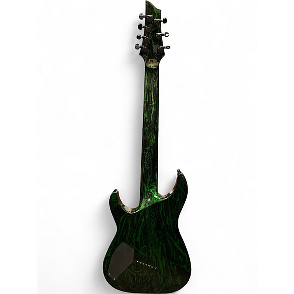 Used Schecter Guitar Research silver mountain c7 ms Black and Green Solid Body Electric Guitar