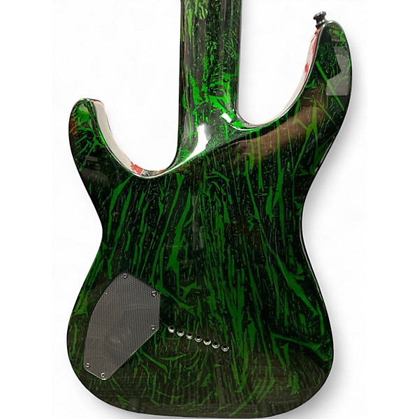 Used Schecter Guitar Research silver mountain c7 ms Black and Green Solid Body Electric Guitar