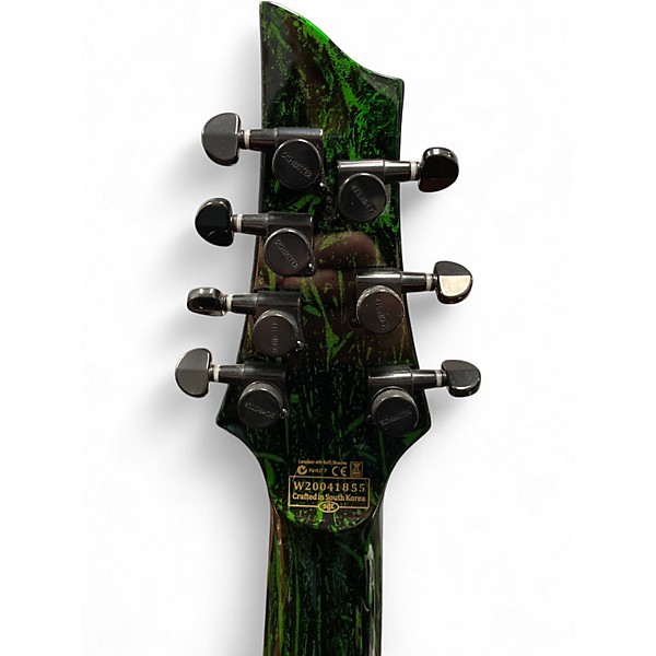 Used Schecter Guitar Research silver mountain c7 ms Black and Green Solid Body Electric Guitar