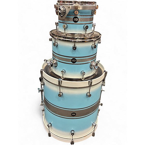 Used Risen Drums 3 Piece Custom Shell Pack Blue and Silver Drum Kit