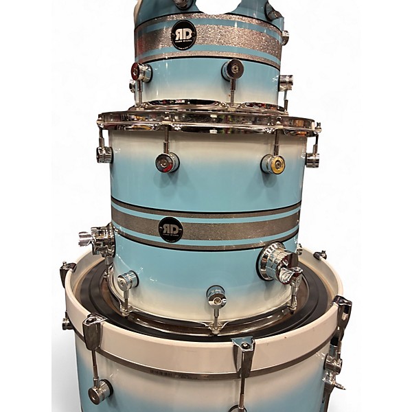 Used Risen Drums 3 Piece Custom Shell Pack Blue and Silver Drum Kit