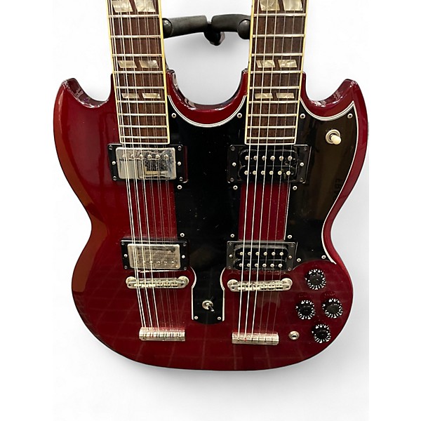 Vintage 1990s Burny DOUBLE NECK SG Cherry Solid Body Electric Guitar