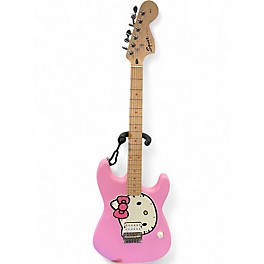 Used Squier Hello Kitty Stratocaster Single Hum Pink With Kitty Pickguard Pink Solid Body Electric Guitar