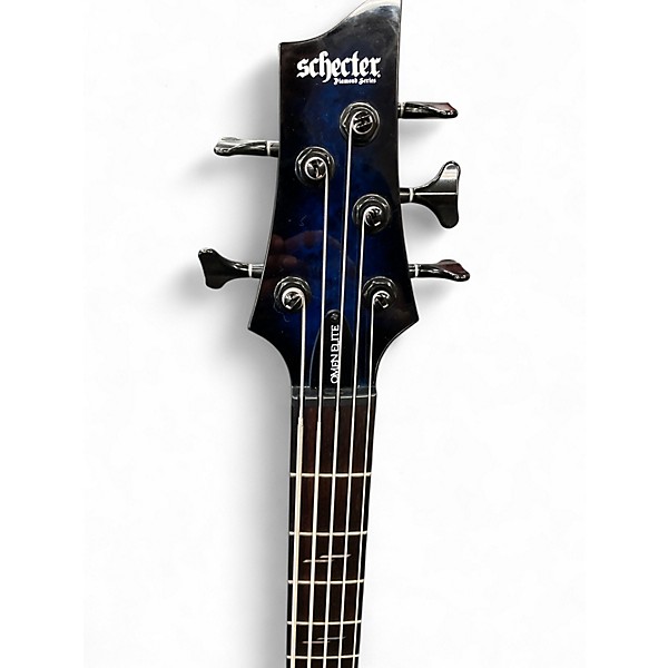Used Schecter Guitar Research omen elite 5 see-thru blue Electric Bass Guitar