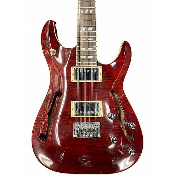 Used Schecter Guitar Research C/SH-12 Crimson Red Trans Hollow Body Electric Guitar
