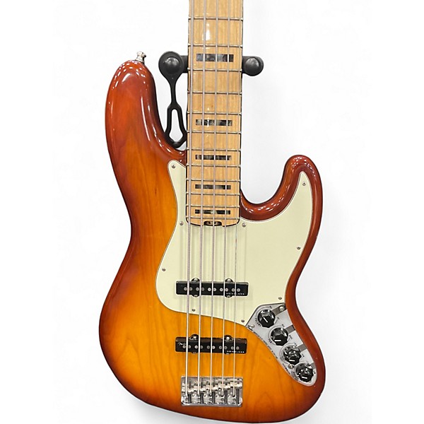 Used Fender American Elite Jazz Bass 5 String Caramel Burst Electric Bass Guitar