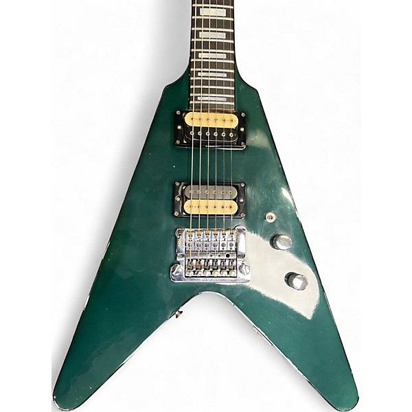 Vintage 1980s Dean V Standard Green Solid Body Electric Guitar